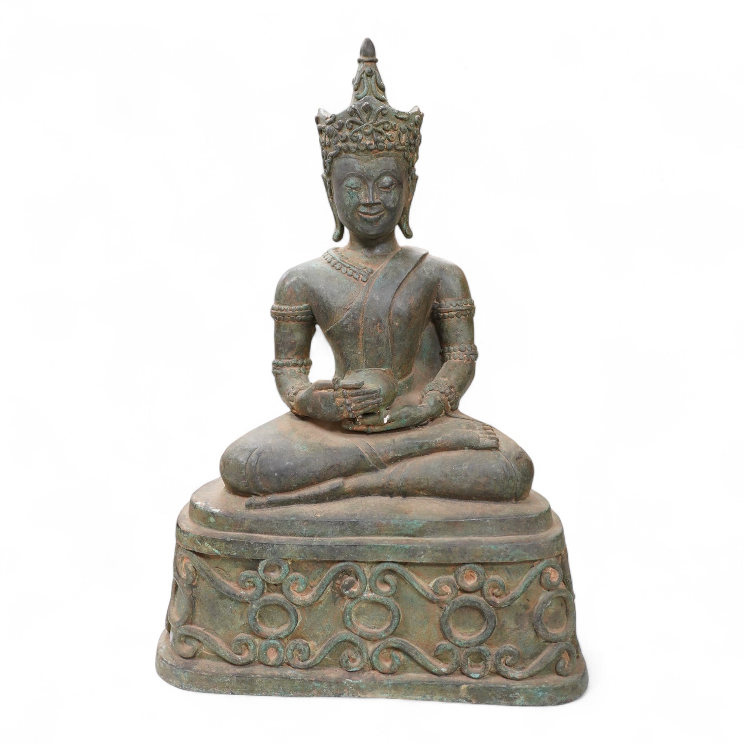 A large Thai bronze seated figure of Buddha, 50cm high